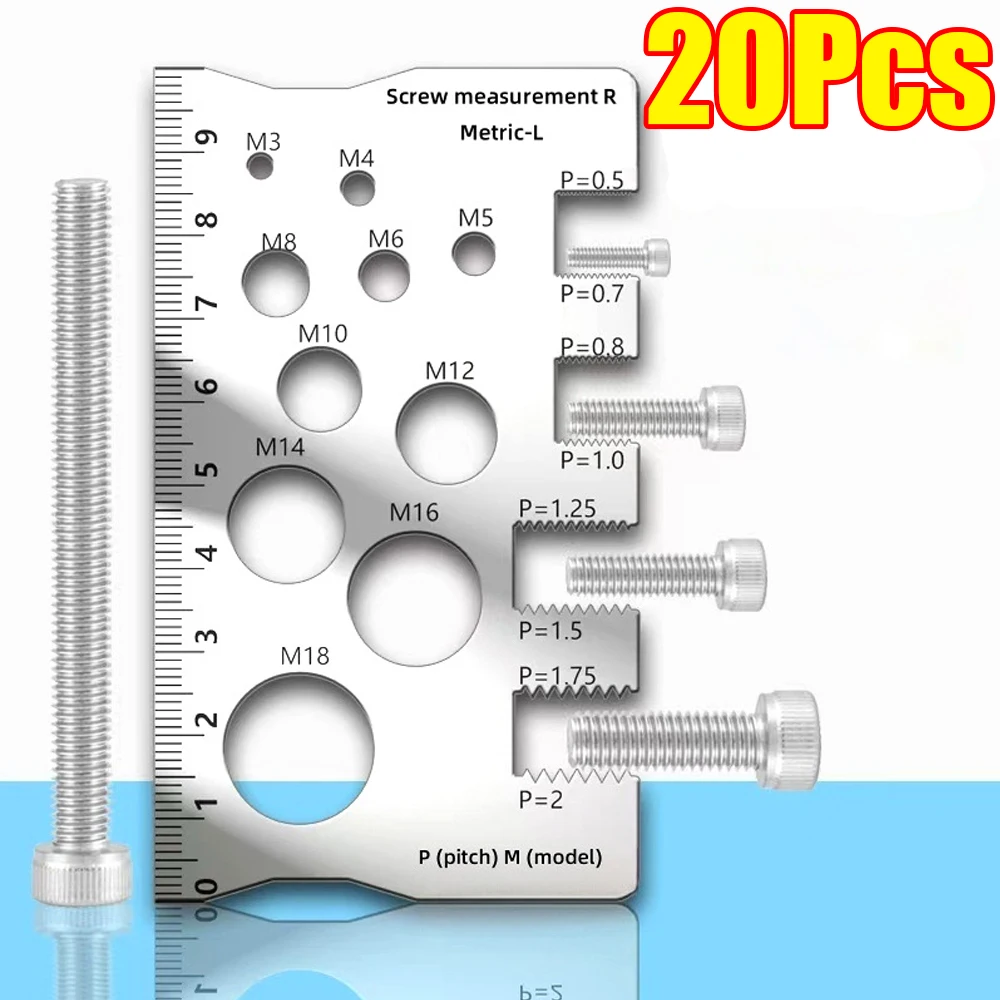 1-20Pcs Screw Thread Pitch Gauge Ruler Stainless Steel Ruler Screw Measuring Ruler for Measuring Pitch Bit Bolt Nut Screw