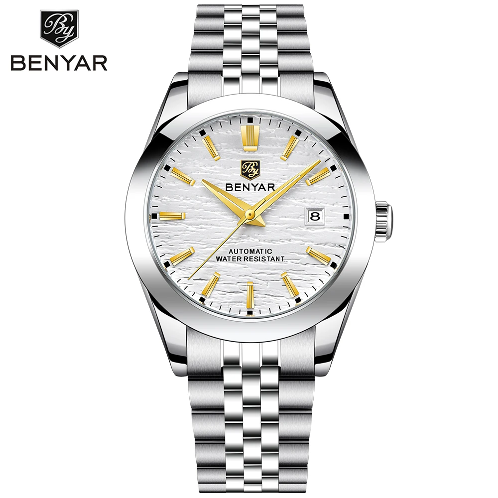 BENYAR 2025 New 40MM Dial Mechanical Watch 316L Stainless Steel Simple 5Bar Waterproof Men's Automatic Watch