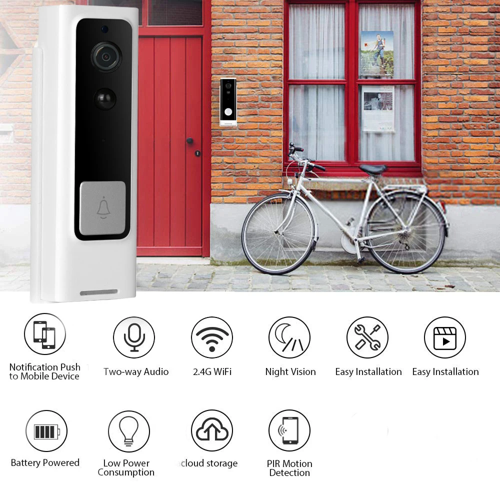 Energia da bateria longo tempo de espera wi fi campainha sem fio intercom vídeo porta telefone com carrilhão usb visualizador visual da porta
