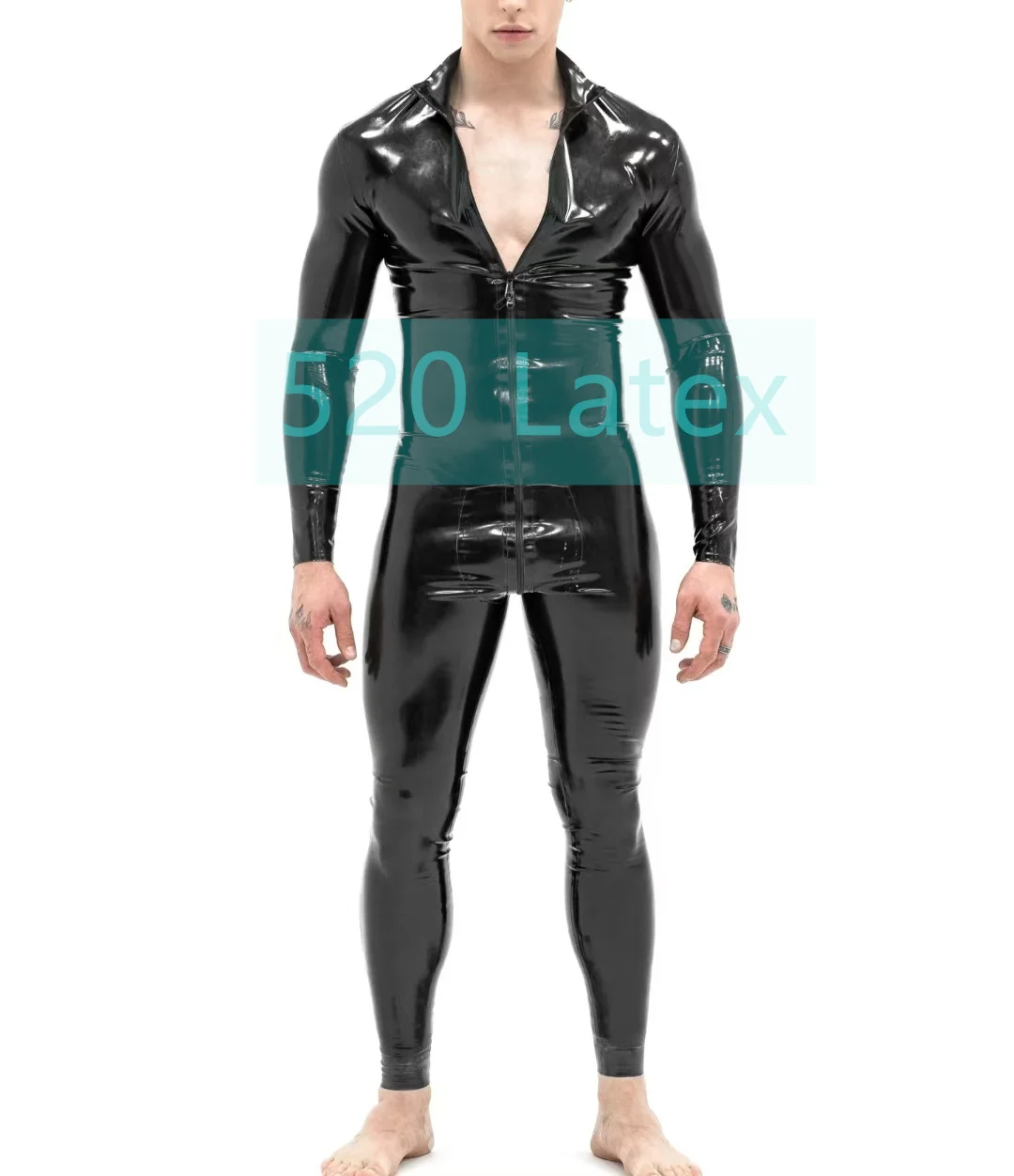

Handmade Fetish Natural Latex Men's Catsuit Rubber Gummi Bodysuit Male Jumpsuit Halloween Costume Front To Back Crotch Zip