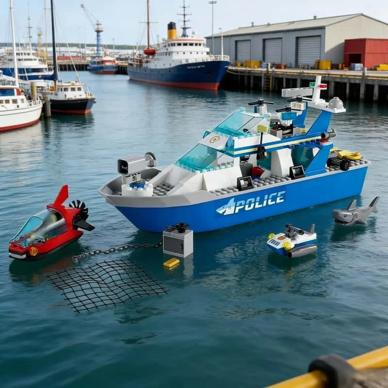 

276PCS offshore speedboat police patrol boat Shark MOC City Series set building block model children's educational toys