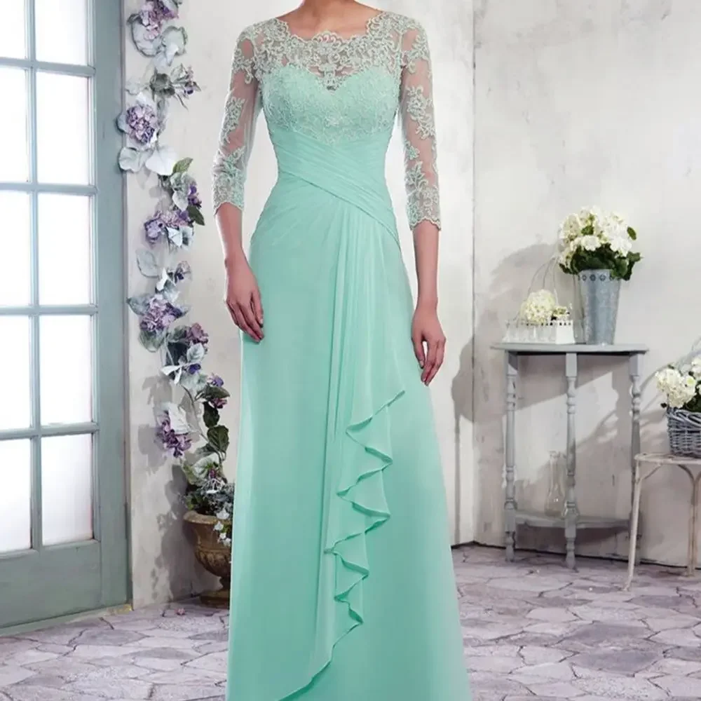 Mother of the Bride Dresses Chiffon A-line Formal dresses Scoop Zipper with Buttons Back Pleats Elegant Evening Gown Customzied