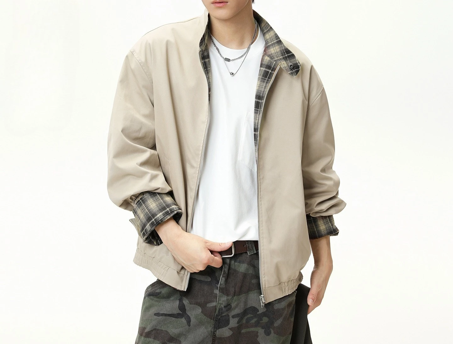 

Plaid Double-sided Jacket 2026 Spring and Autumn High Street Loose Tooling Casual Jacket