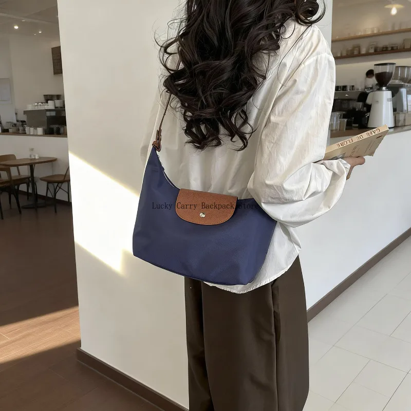 2026Vintage Nylon Waterproof Tote Bag Women Crossbody Hobos Dumpling Bag Colorblock Daily Commuter Casual Versatile Shoulder Bag