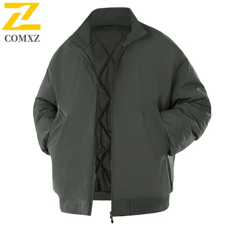 Men Outdoor Sport Puffer Jacket Winter Quilted Cotton-Padded Coat Stand Collar Waterproof Windproof Thermal Outerwear Streetwear