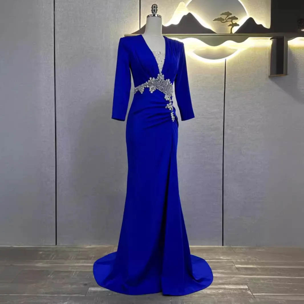 

Ele Slimming Fi Tail Evening Gown New Model Blue Host Year End Performance Dr Long Sve Drag Tail Adult Ceremony