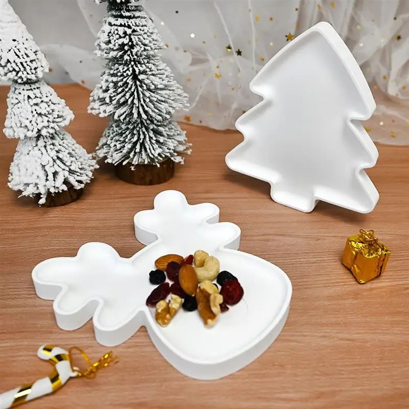 DIY Christmas Tray Mold Cute Elk Squirrel Tray Plaster Soap Candle Holder Concrete Jewelry Plate Mold Art Craft Home Decor