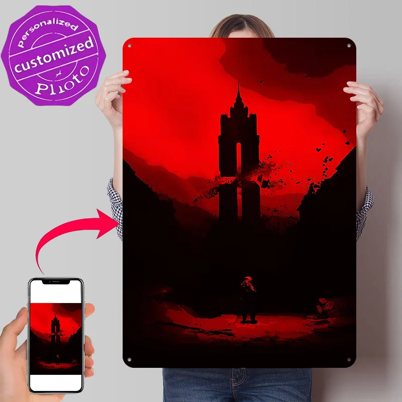 Dark Tower and Lone Figure Poster Retro 3D Printed Metal Signs Customized Wall Hanging Gift for Luxury Decoration Home Tin Sign