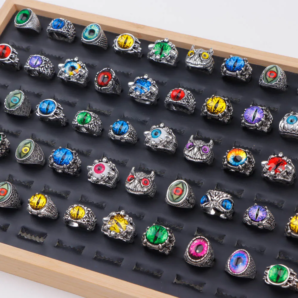 10/20/30/50 قطعة/الوحدة خمر الشرير سحر الحيوان البومة العين خواتم الاصبع للرجال امرأة مزيج نمط الهيب هوب مجوهرات اكسسوارات هدية حفلة