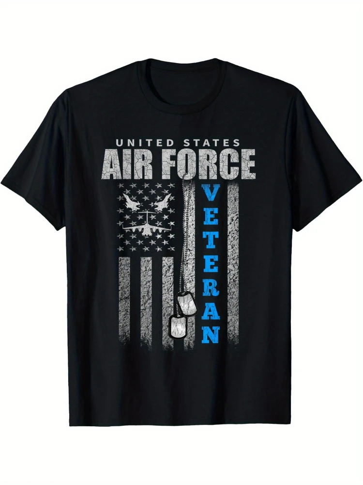 

USA Air Force Veteran Design,with American Flag and Fists Graphic-100% cotton O-neck short sleeve printed men's T-shirt.