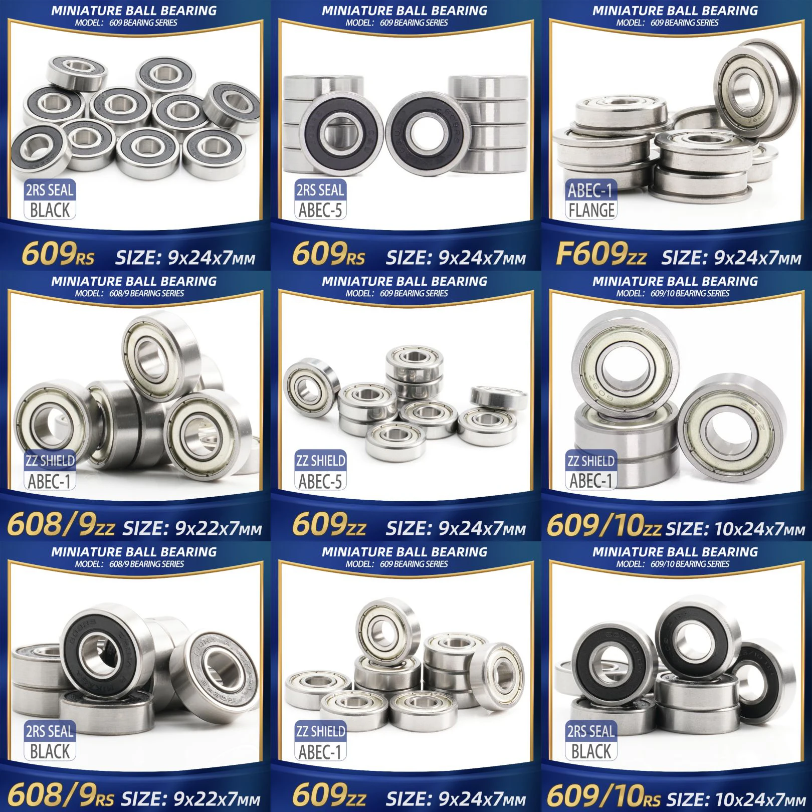 FUSHI 609 ZZ Bearing 9x24x7 mm 10Pcs 609ZZ RS 2RS Flange Handpiece Bearings For Strong Industrial Motors High Speed