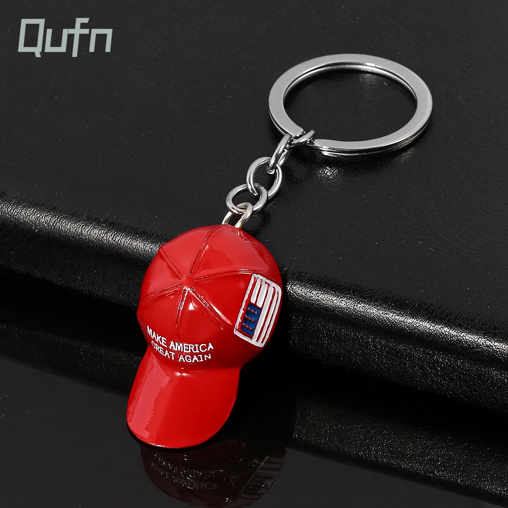 Trump Red Hat Pendant Keychain American Flag Hat Make America Great Again Metal Key Chain for Men Mesh Cap Car Key Ring Jewelry