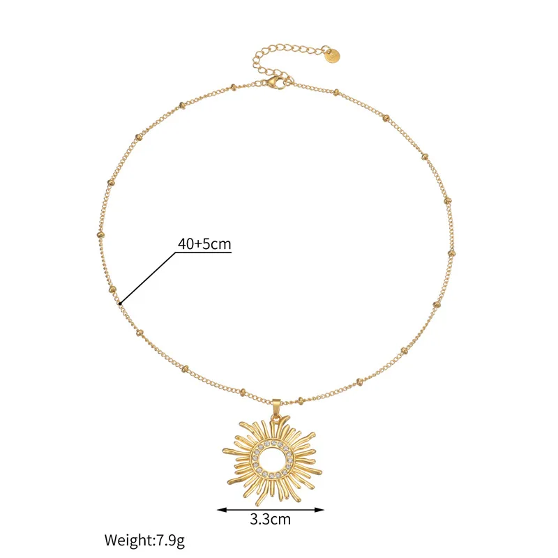 DIEYURO 316L Stainless Steel Golden Irregular Hollow Sun Inlay Round Zircon Pendant Necklace Lady Trend Sweater Chain Jewelry