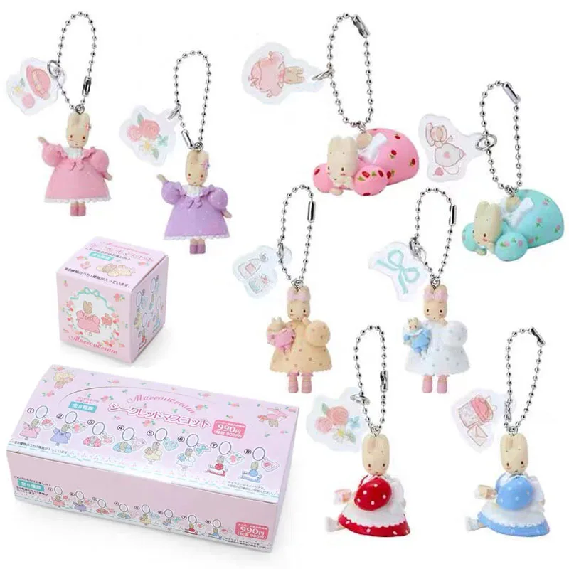 

8PCS Set Marron Cream PVC Keychain Charms Mascot Anime Rabbit Bunny Kawaii Bag Key Ring Ball Chain Keyholder Keyring Toy Gifts