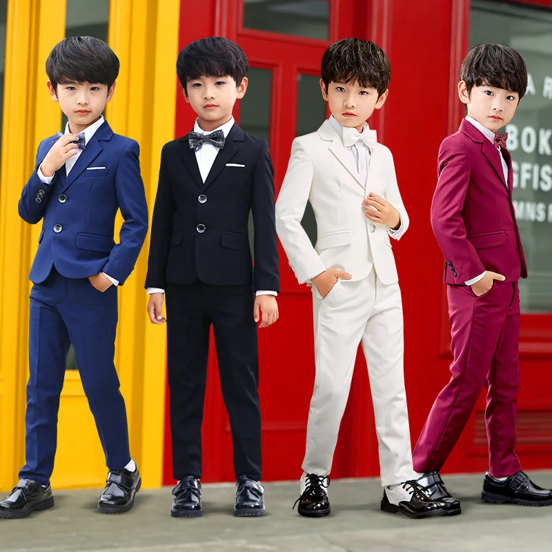 Flower Boys Formal Coat Pants Tie 3Pcs Suit Kids White Baptism Wedding Party Costume Children Performance Ceremony Costume Dress