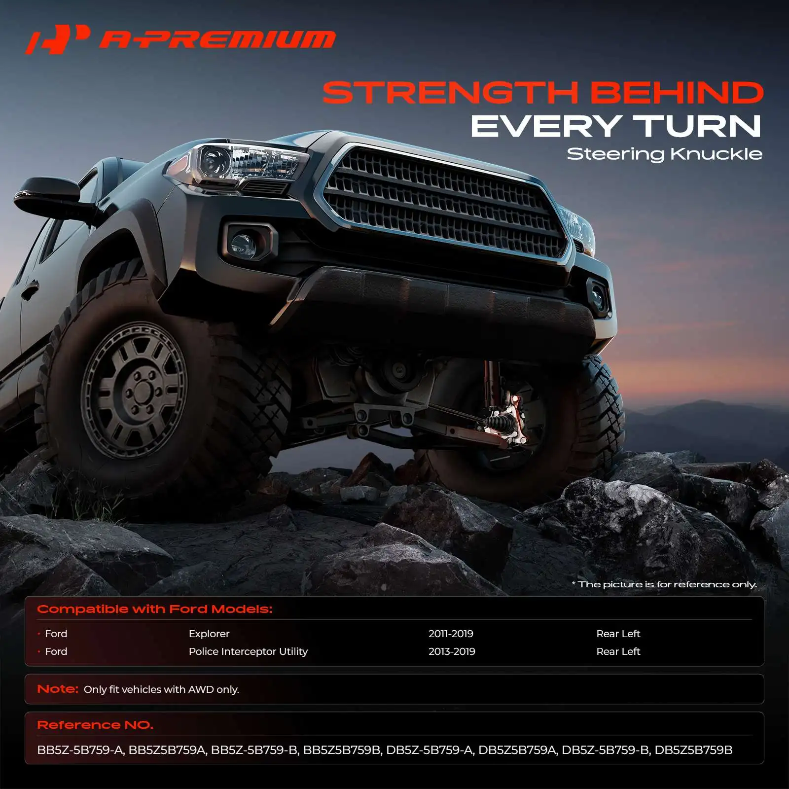 A-Premium Rear Left Steering Knuckle for Ford Explorer 2011-2019 Police Interceptor Utility 2013-2019