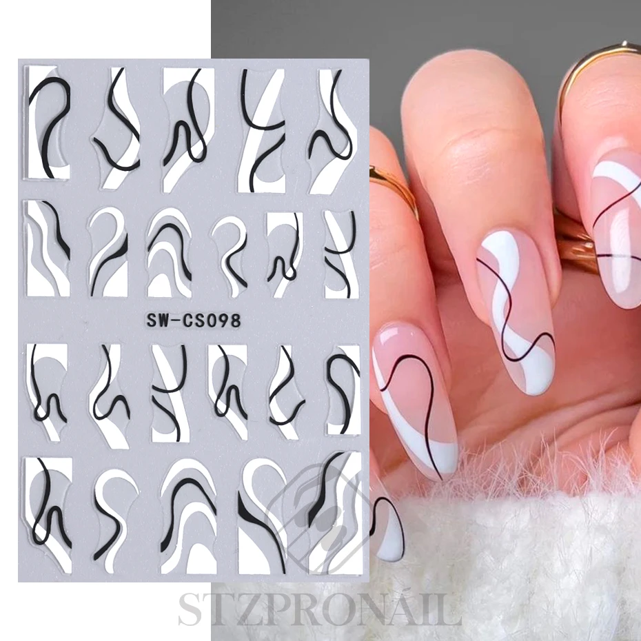 3D Gold Silver Lines Nail Sticker French Abstract Waved Stripe Slider Butterfly Heart Decals Nail Art Nails Accessories Tools