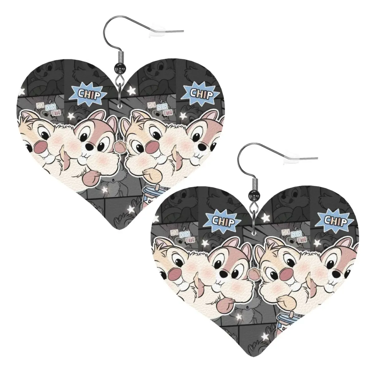 

Забавные кожаные серьги-капли с изображением Чипа и Дейла, персонализированные для женщин, ювелирные украшения на День святого Валентина