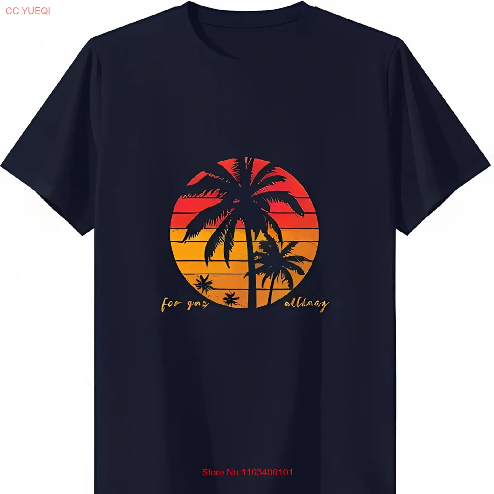 Стильная черная футболка с привлекательным рисунком в стиле ретро и деревьями