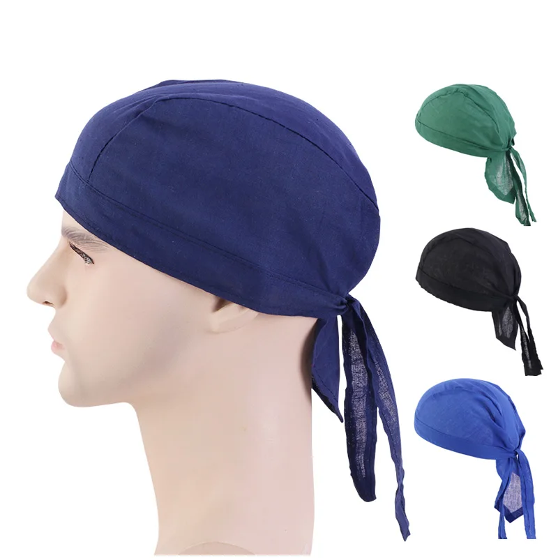 Unisex Cotton Durag Men Women Breathable Bandana Hat do doo du rag Headwrap Pirate Hat Chemo Cap Solid Color Hair Accessories