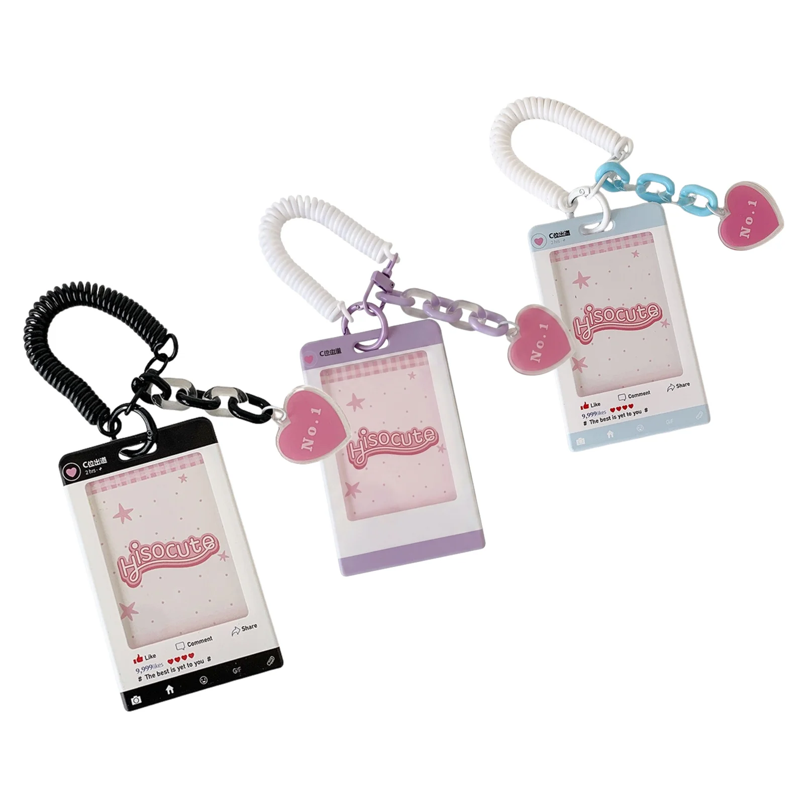 Clear Card Holder Protective Pet Sleeve Korean Student Id Badge Holder With Love Heart Decor Keychain School Storage Pendant