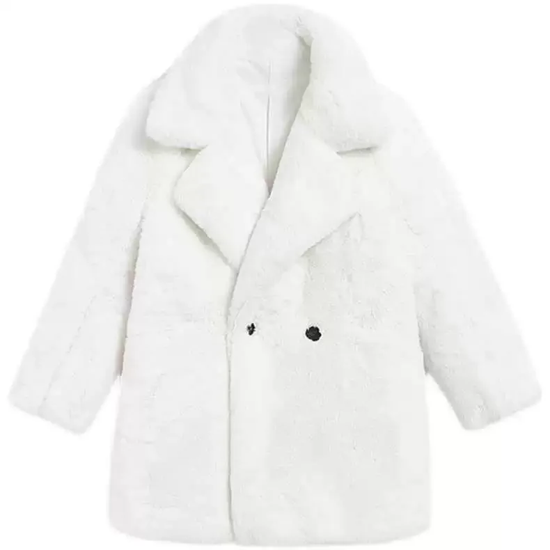 Winter Oversized Purple Warm White Faux Fur Coat Women Long Sleeve Double Breasted Loose Casual Soft Fluffy Jackets for Women