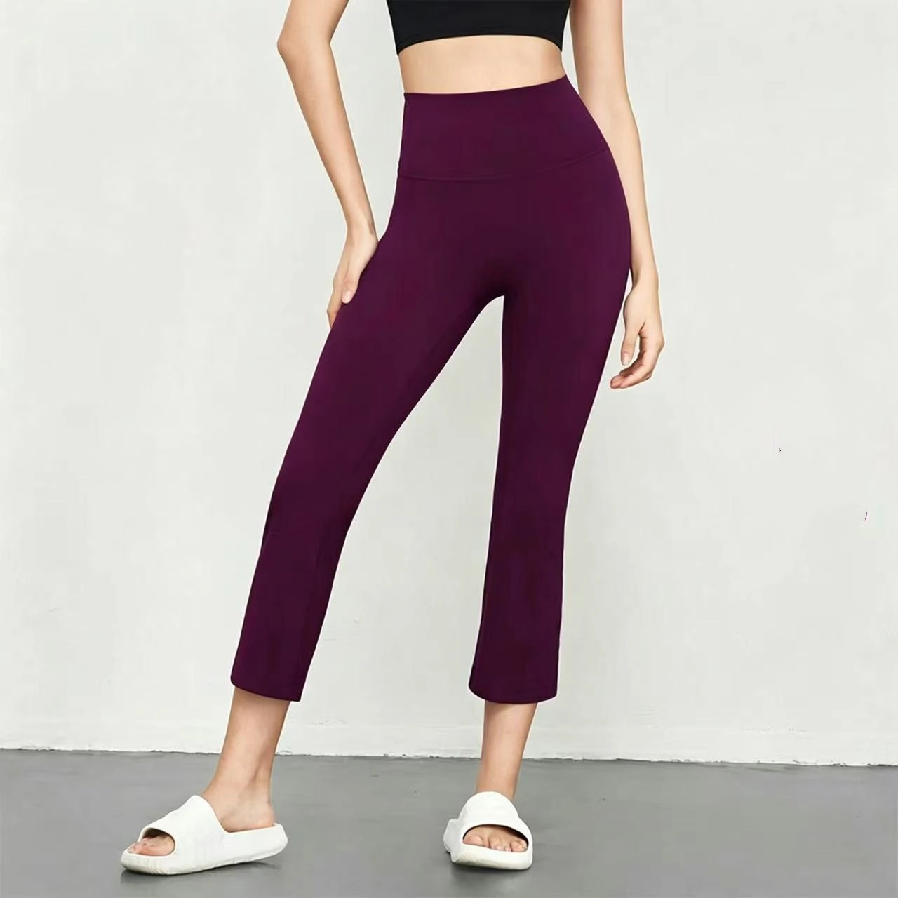 Damen Yoga-Leggings mit Acht-Punkt-Design, Hoher Taille, Schlankheits-Effekt, Schnelltrocknend, Hochelastisch, für Pilates und Fitness-Training, Schlaghose für den Sommer
