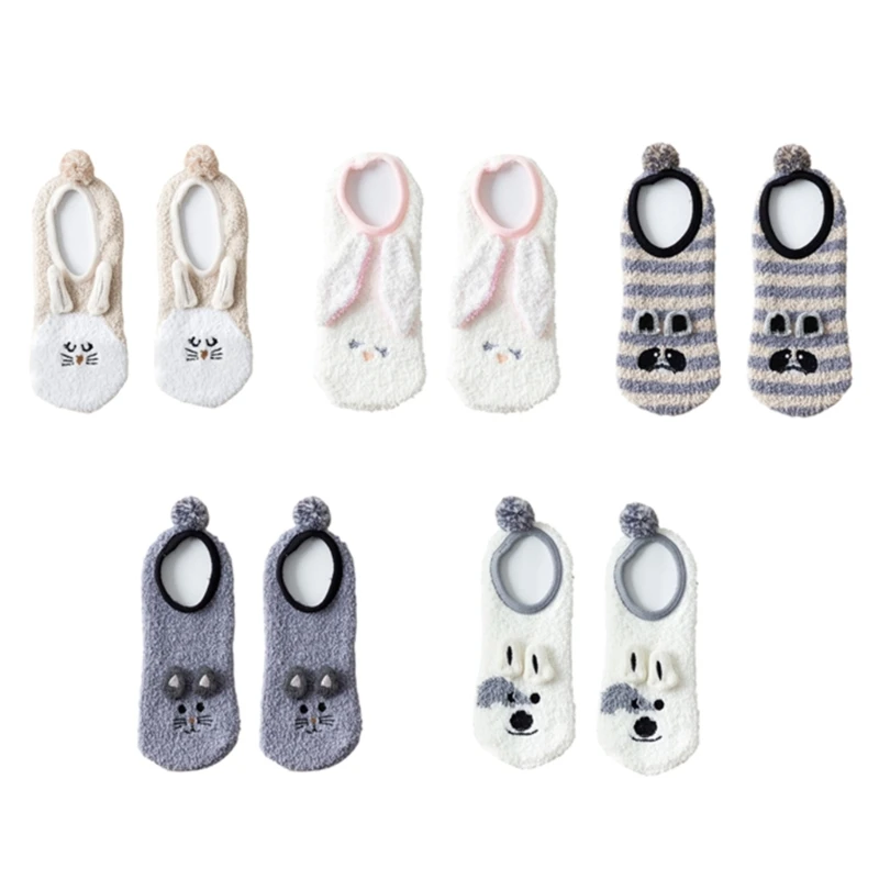 

Домашние носки с термосиликоновой ручкой для женщин, теплая зимняя одежда для сна, толстый коралловый флис, нескользящие, для