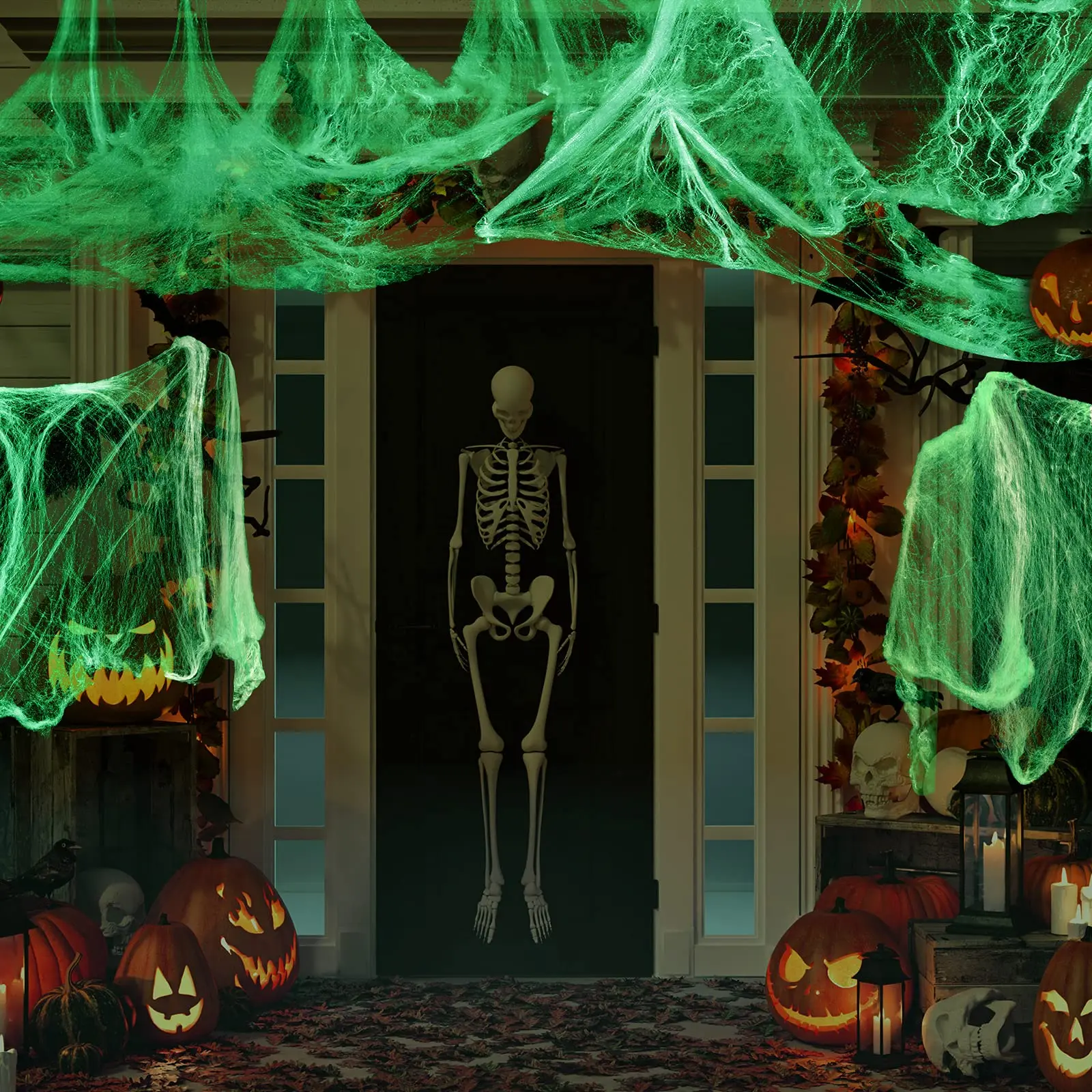 Halloween Glow in The Dark Spider Web, Halloween Decorations, Stretch Fake Spider Webs for Outdoor Indoor Courtyard Creepy Decor image 6