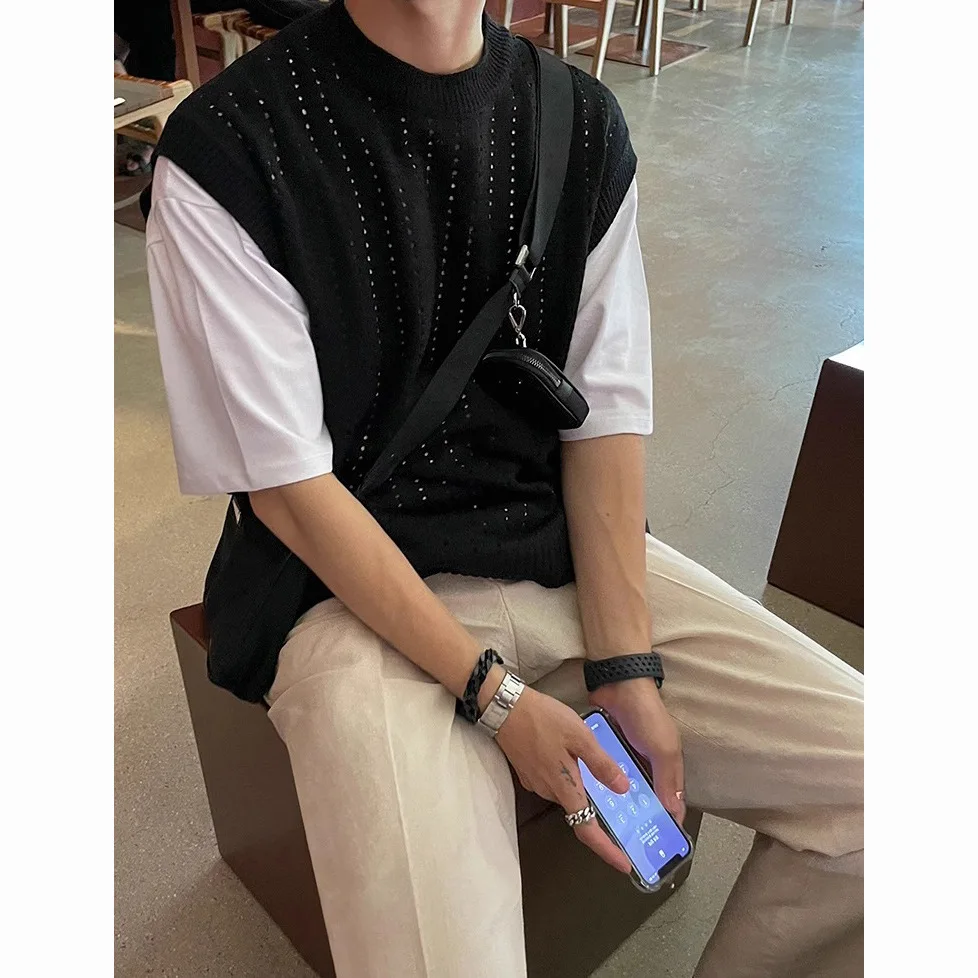 Summer Hollow Out Ice Silk Sleeveless Knit Tank Top Men's Versatile Casual Top