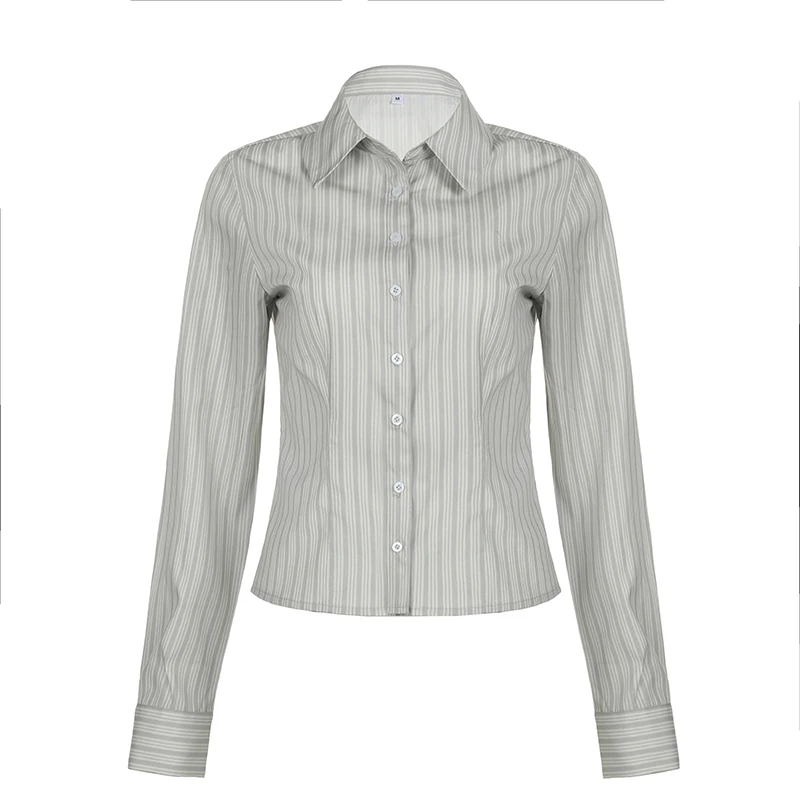 Women's Stripe Shirt,casual Slim Fit Shirt, Vintage Office Lady Style 2025
