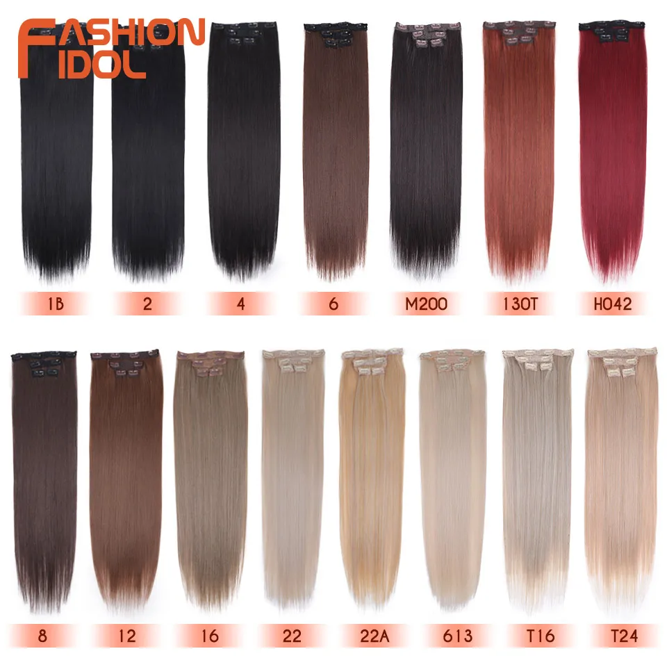 FASHION IDOL Long Straight Hairstyle 8 Clips In Hair Extensions Blonde 60CM Natural Synthetic Hair Daily Use Hairpiece Fake Hair