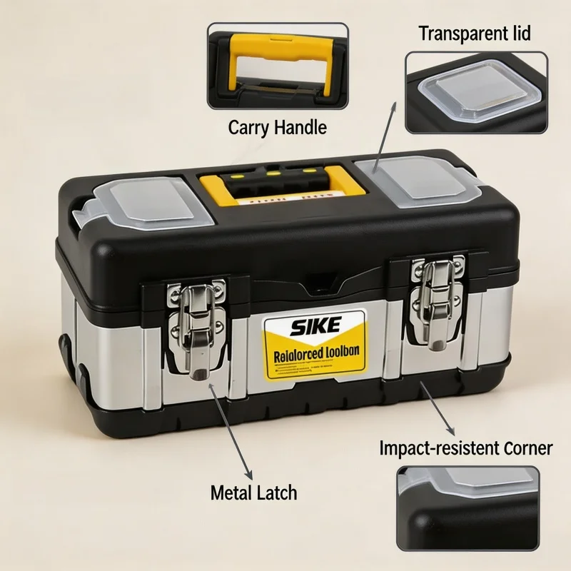 Boîte à outils portable robuste en plastique et acier inoxydable avec plateau amovible pour électricien et réparation automobile