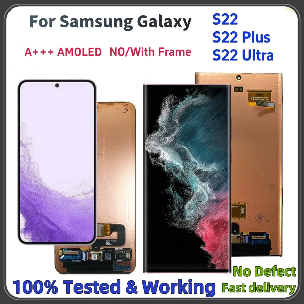 Super AMOLED 5G S22 Ultra S908 LCD For Samsung Galaxy S22/S22Plus 5G Display Touch Screen Digitizer S22 S901 S22+S906 With Frame