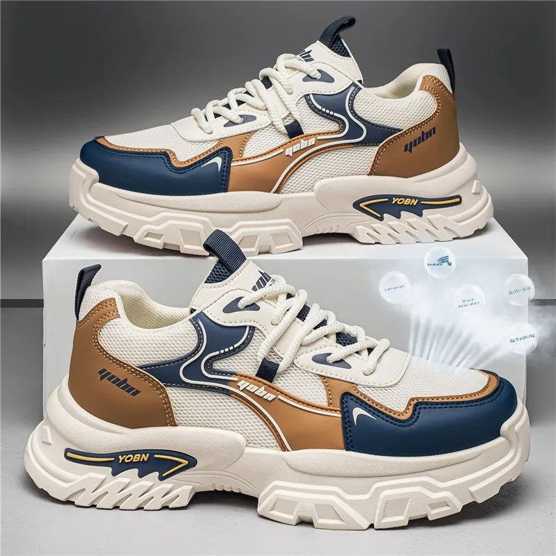 

Men's Summer Breathable Mesh Running Shoes Casual Sporty Dad Sneakers Thick Bottom Heightening Low Top Lace-Up Rubber Sole