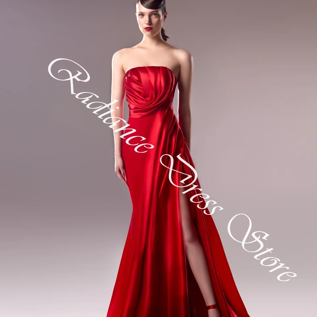 تخصيص أزياء جيرسي فساتين السهرة المستقيمة سستة الظهر الأحمر حمالة أكمام لوحة قطار مناسبة خاصة G #4