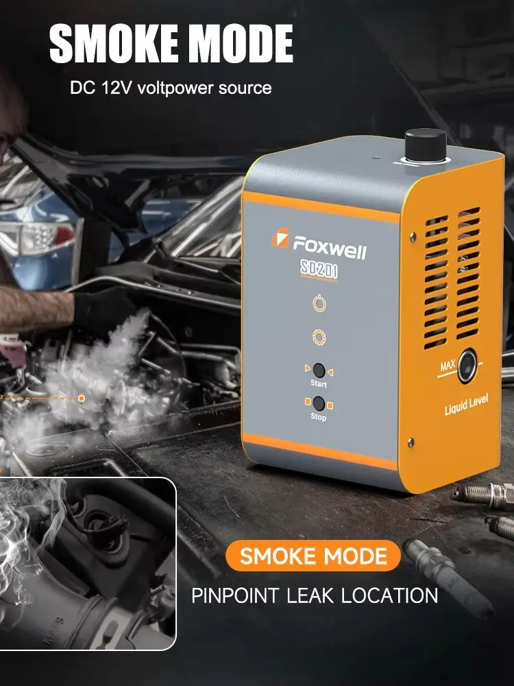 FOXWELL SD201 12V Kfz-Rauchlecksucher mit integriertem Luftkompressor, EVAP-Vakuum-Abgas-Kraftstoffrohr-Öl-Gas-Leckortungsgerät, Auto-Diagnosegerät