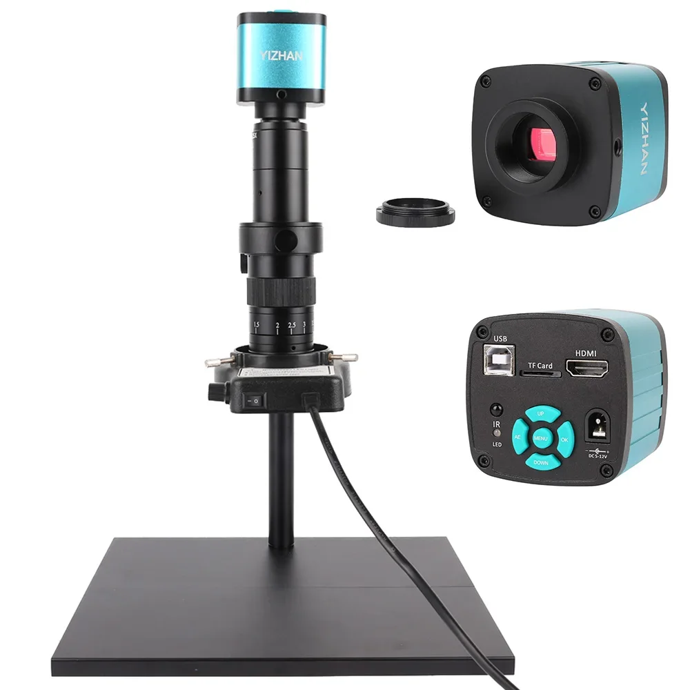 1X-180X Monocular Video Microscope 4K 48MP Hd HD-MI Compatible USB Industrial Digital Recording Measuring Ca me ra for Repairing