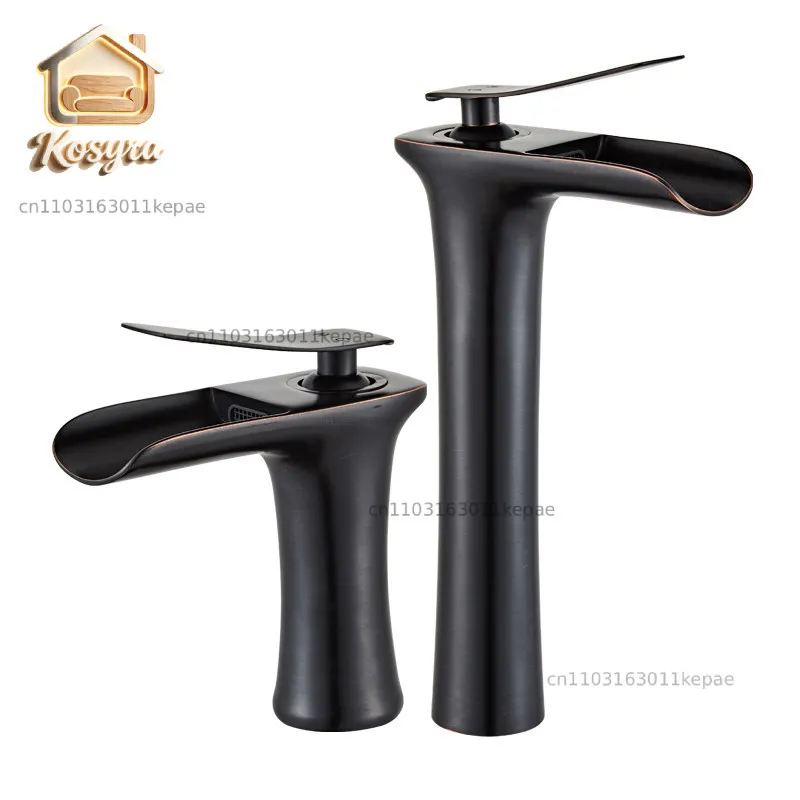

All copper antique European retro bathroom bathroom bathroom basin black waterfall household personalized hot and cold faucet