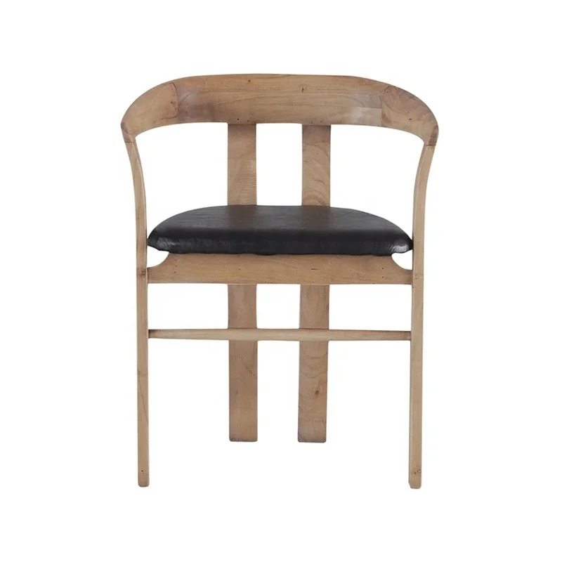 Black leather upholstered seats, solid wood frame dining chair
