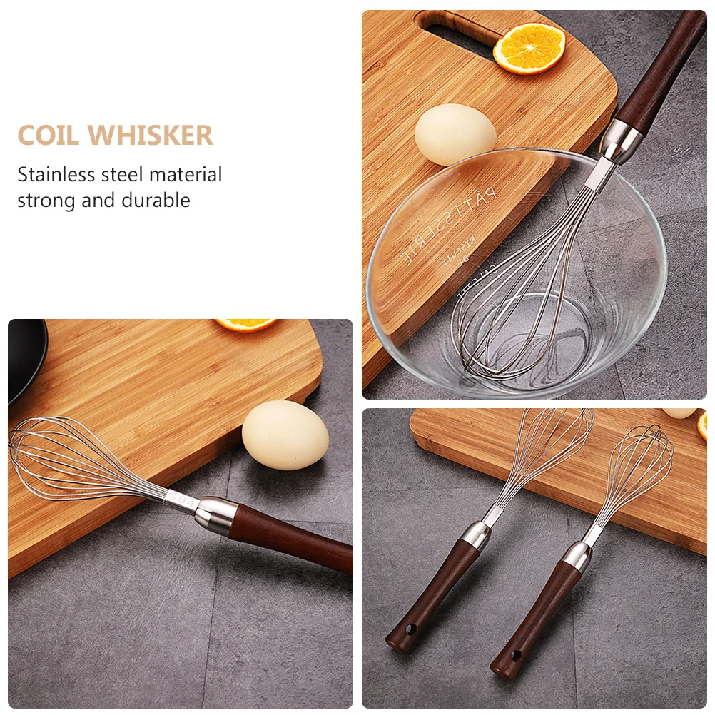 Wire Stainless Steel Egg Beater Hand Blenders Baking Dough Whisk Bite Maker Wood Whisker