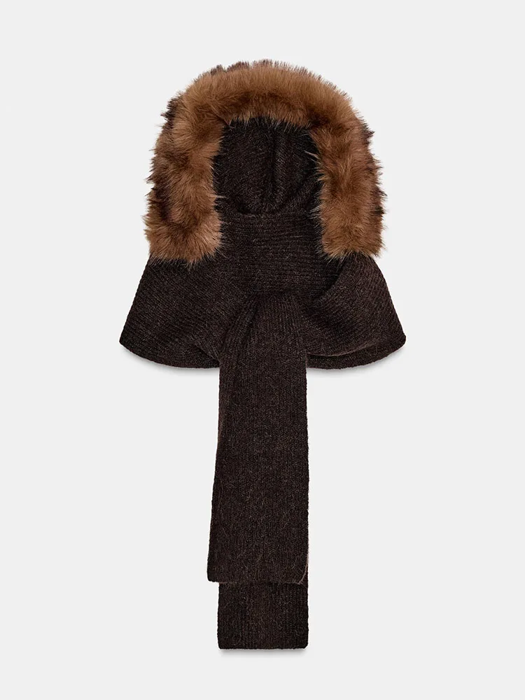 High-End Women's Faux Fur Effect Scarf Hat Winter New Arrival Ele Ethnic Sle Stage Costume Accory by ZA2025