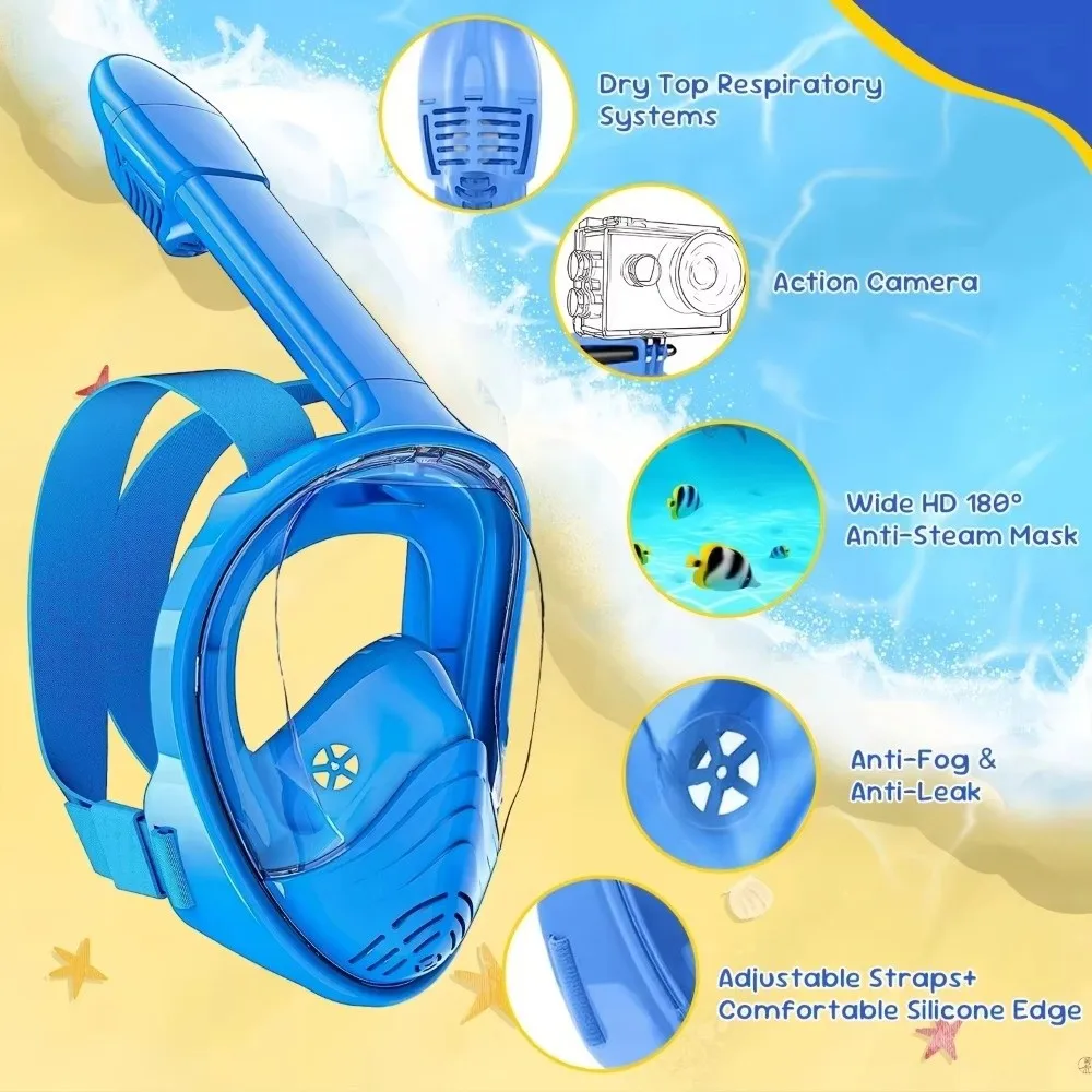 Lightweight Foldable Snorkeling Mask Anti Leak Soft Silicone Diving Mask Anti Fog Full Face Snorkel Mask Swimming view 2