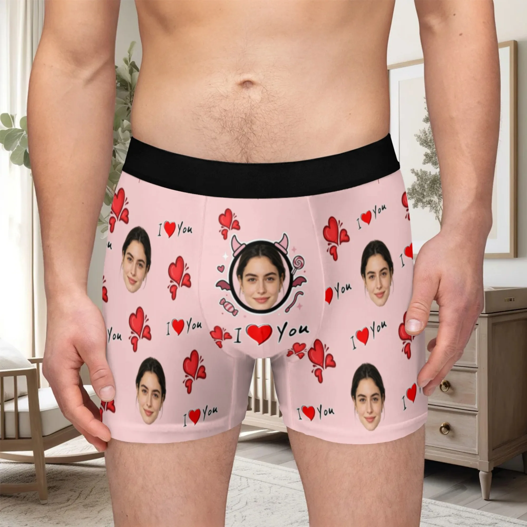 Custom Valentine Day Boxers For Men Personalized Men Underwear Custom Boxer Briefs Funny Face Gift For Boyfriend Husband