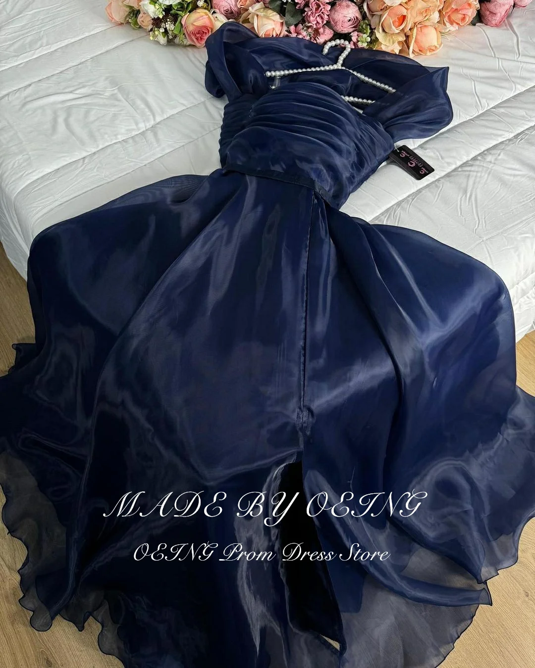 OEING Elegant Navy Blue Strapeless Prom Dresses Dubai Tiered Pleated Evening Gowns Formal Occasion Dress Vestidos De Noche