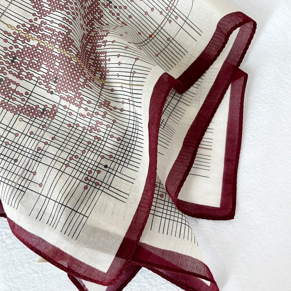 أوشحة مربعة جديدة من القطن والحرير بمزاج فني مع طباعة ربط منقط، ندبة زخرفية احترافية متعددة الاستخدامات