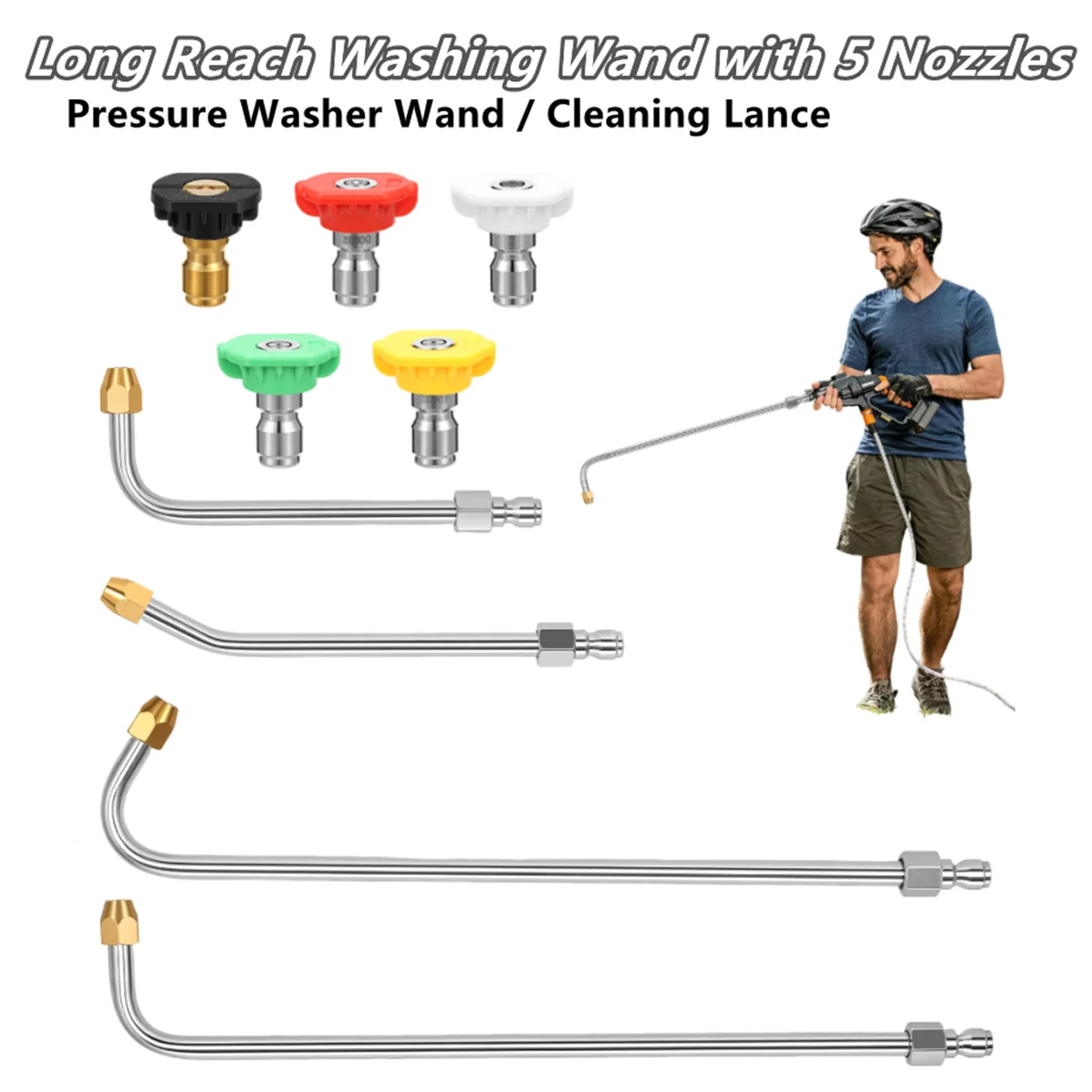 Pressure Washer Angled Extension Wands Stainless Steel Copper 4Pcs 5 Nozzles 1/4 Inch Quick Connect for Car Chassis AC Cleaning