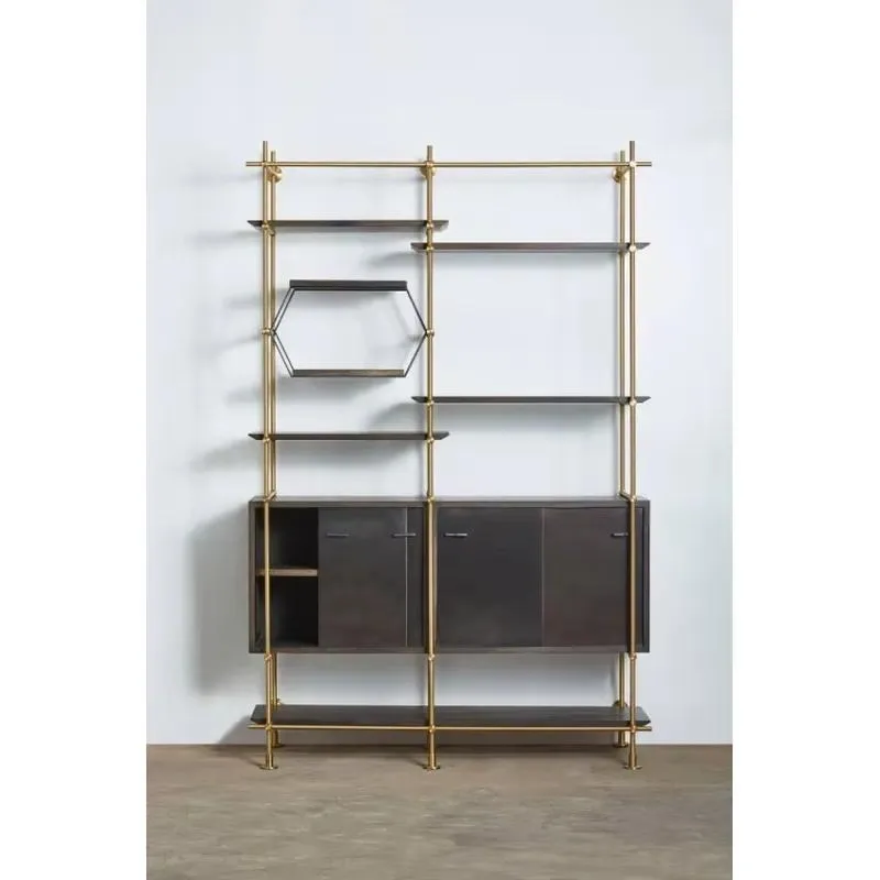 for Simple design black wooden bookcase stainless steel bookshelf