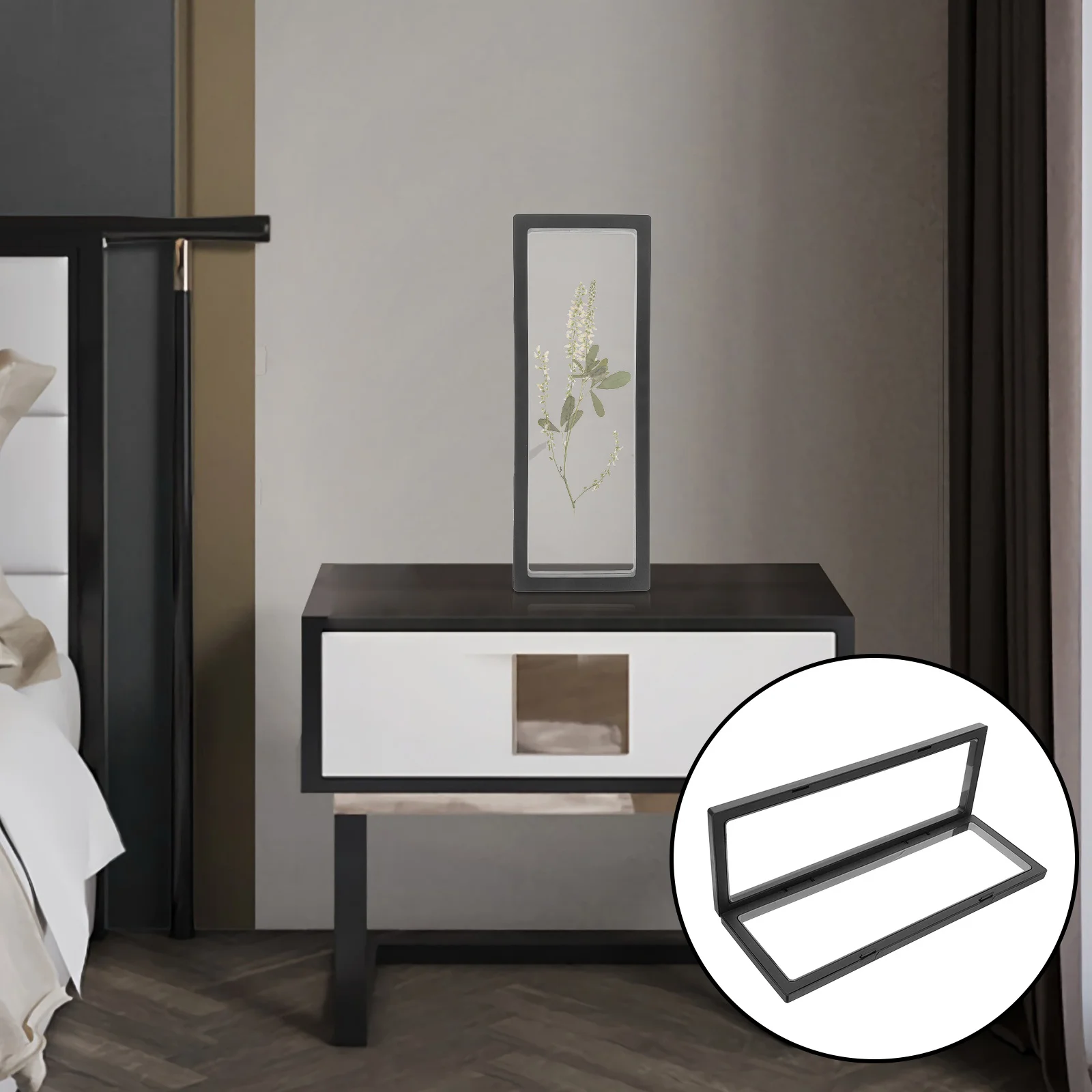 

3D Floating Frame Shadow Box Display Case 11x30cm Black Clear Jewelry Coin Display Box Plastic Pe Film Stand 3D Floating Frame