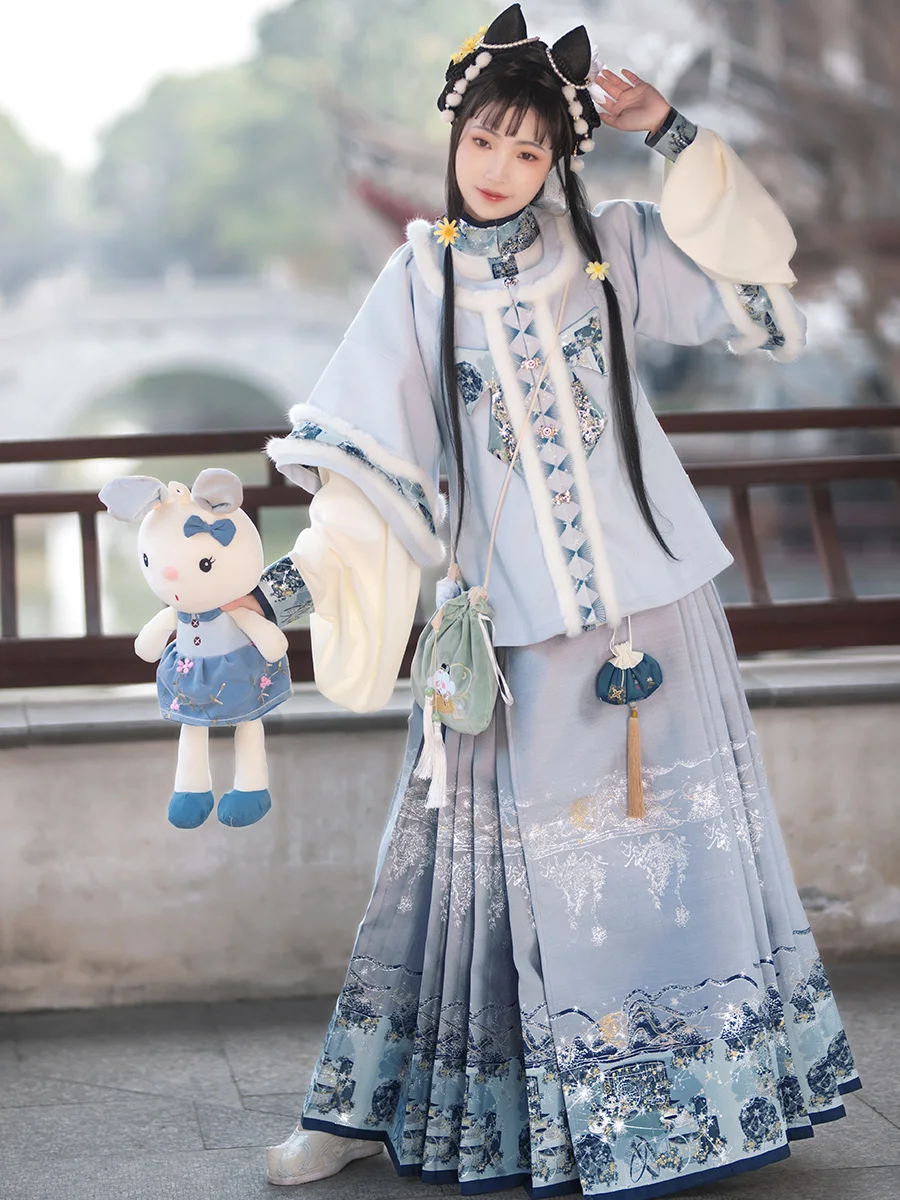 

Xinan Dry Hanfu Женская юбка-пальто Ming Dynas ort Повседневная шерстяная юбка длиной f на подкладке с хвостом